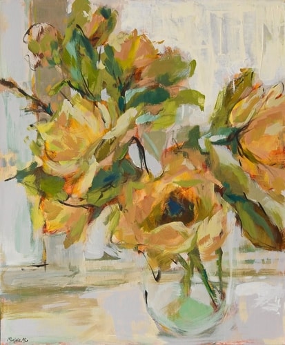 floral painting of yellow roses by Marjorie Mae Broadhead
