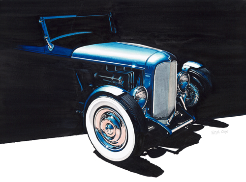 watercolor of a classic car by Nash Cox