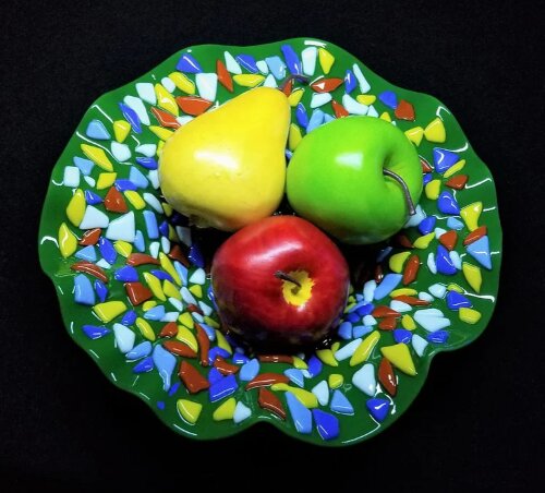 fused glass colored bowl by Robbie MacIver