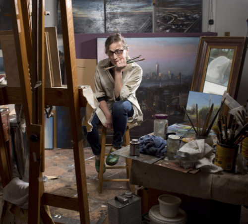 Artist Sarah Yuster in her studio (Photo credit: Michael Falco)