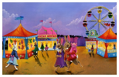 painting of animals enjoying a carnival by Hannah Spiegleman