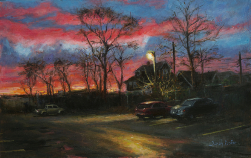 painting of a supermarket lot by Sarah Yuster