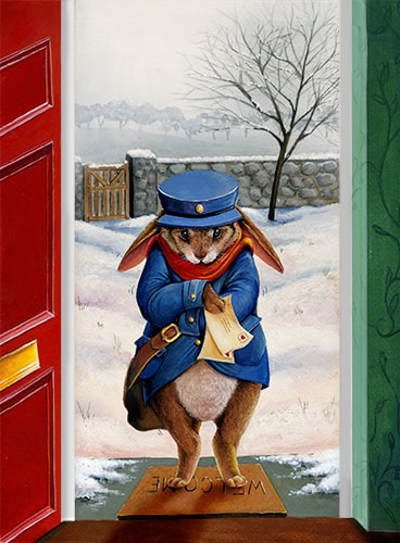 painting of a rabbit as a postman by Hannah Spiegleman