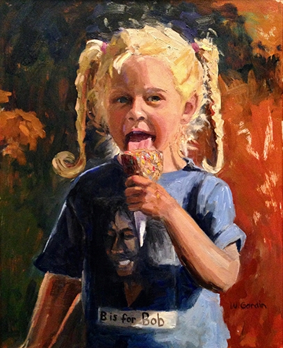 oil painting of a little girl eating an ice cream cone by Wendy Gordin