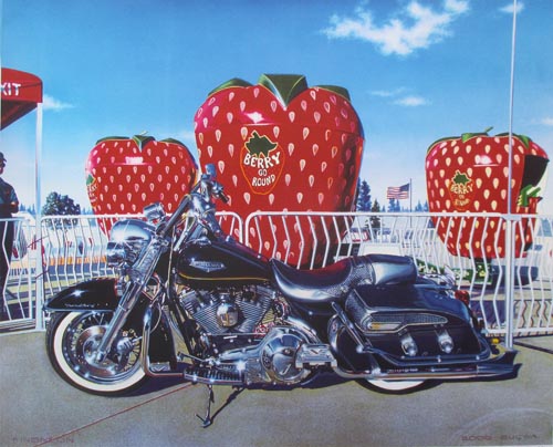 painting of a Harley by a Berry-Go-Round ride by James "Kingneon" Gucwa