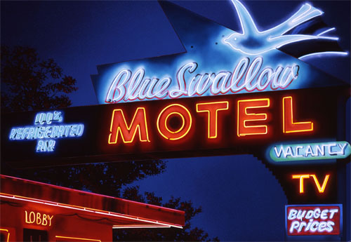 painting of the Blue Swallow Motel sign by James "Kingneon" Gucwa