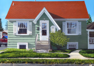 painted portrait of a green Bozeman House by Michael Ward