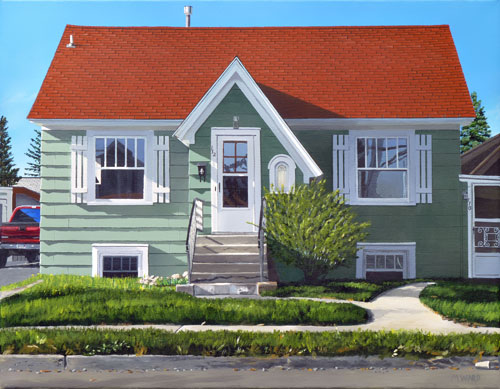 painted portrait of a green Bozeman House by Michael Ward