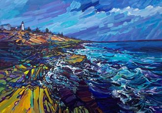 landscape painting of the coastline by Judy Hodge