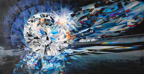 mixed media painting of a diamond shatter by Cliff Kearns