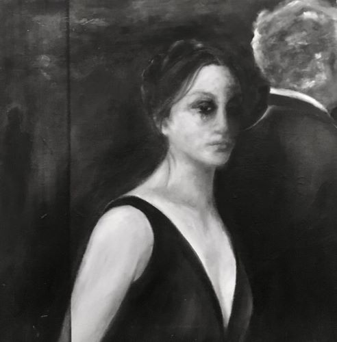painted black and white portrait of a woman by Julie Feldman