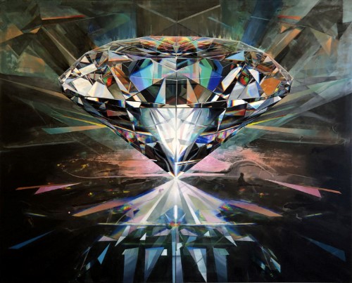 mixed media painting of a black diamond by Cliff Kearns