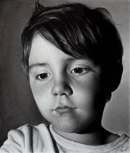 charcoal and graphite portrait of a little boy by Josh Connell