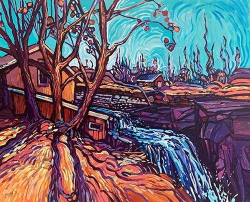 landscape painting of the Old Mill in Canada by Judy Hodge