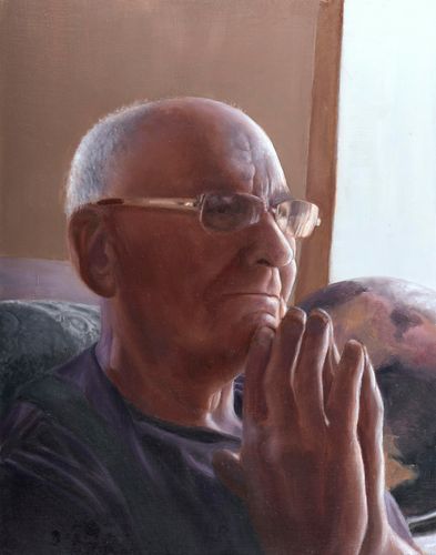 painting of an elderly man watching tv by Jan Richardson