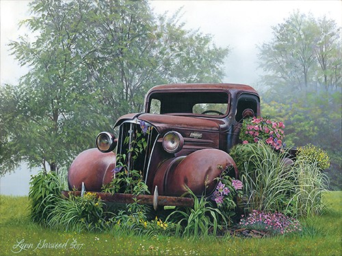 painting of an old car rusting by Lynn Garwood