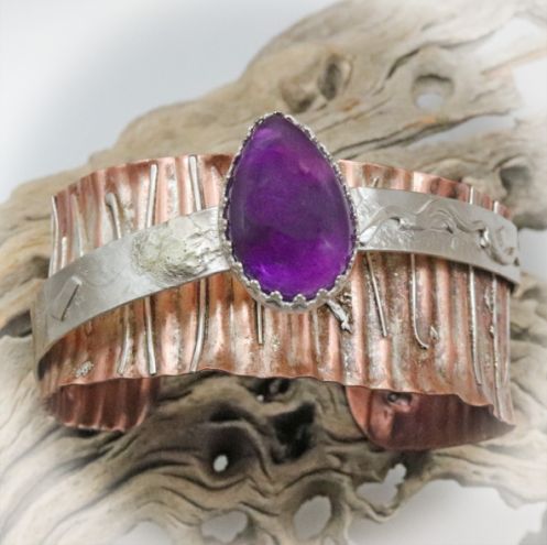 copper, silver and amethyst cuff by Alene Geed