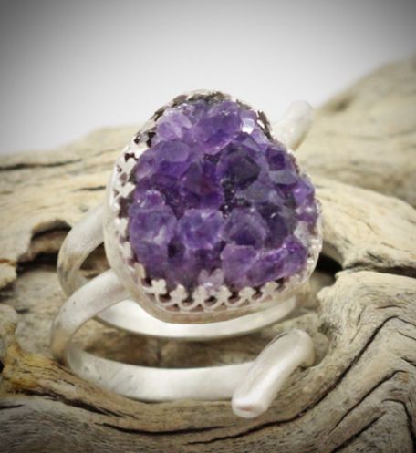 amethyst geode and silver ring by Alene Geed