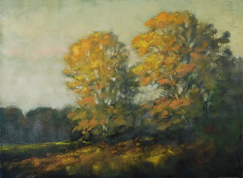 landscape painting of autumn oaks by Robert Magaw