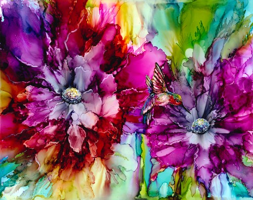 alcohol ink floral portrait by Linda Eader