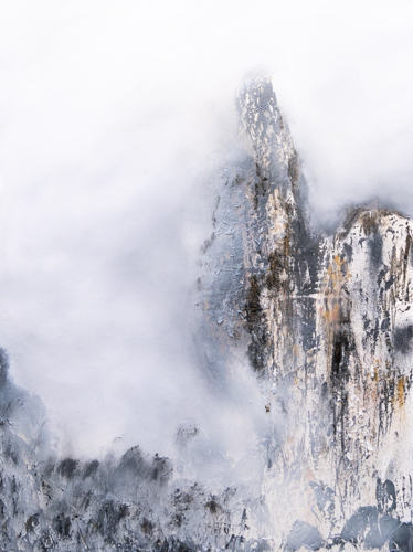 abstract mixed media mountain scene by Guy Trinquet