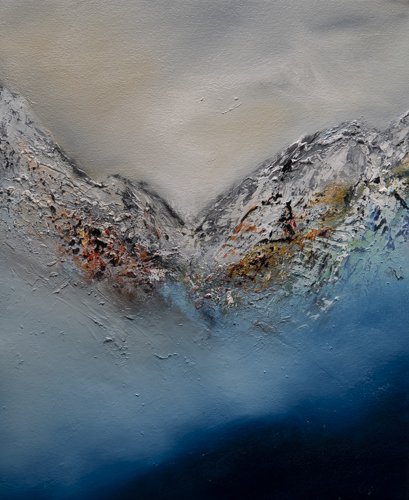mixed media abstract mountain scene by Guy Trinquet