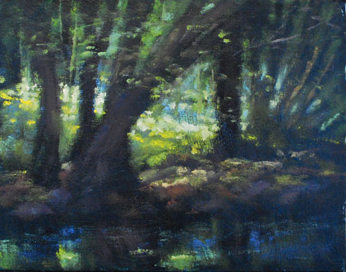 landscape painting of a river in the woods by Robert Magaw