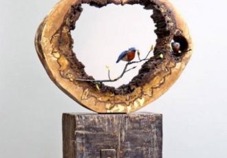 wood, stone and metal sculpture by Lisa Jennings