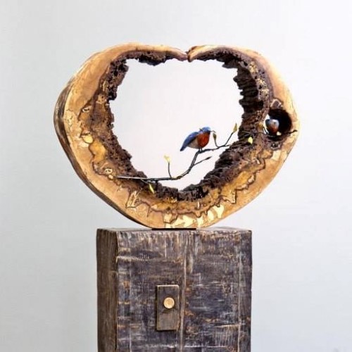 wood, stone and metal sculpture by Lisa Jennings