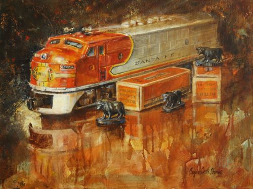 painting of a Lionel Train by Angela Trotta Thomas