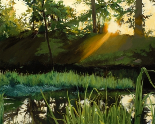 landscape painting of the Flint River by Helen Vaughn