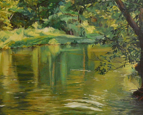 landscape painting of the Flint River by Helen Vaughn