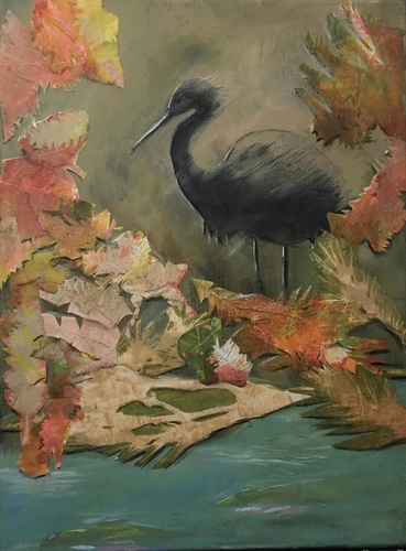 collage with a wading bird by Beth Rommel