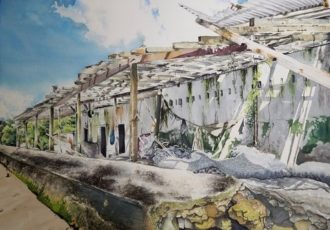 watercolor of the Moruga Fishing Depot by Karlene Francois