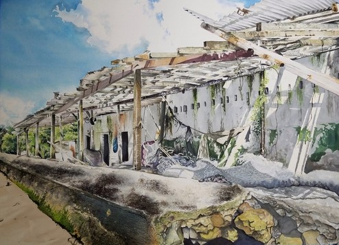 watercolor of the Moruga Fishing Depot by Karlene Francois