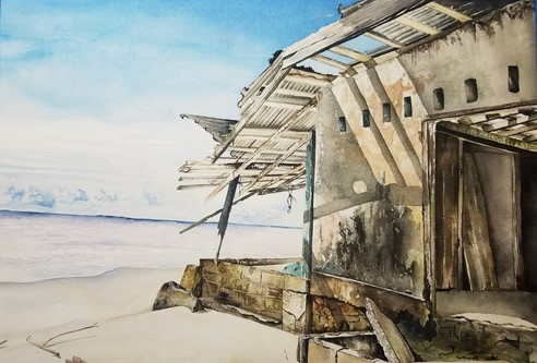 watercolor of the Moruga Fishing Depot by Karlene Francois