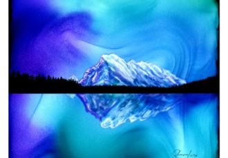 alcohol ink and fire landscape of Mount Rundle by Shauna Liora