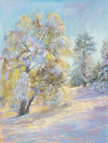 pastel painting of snow in October by Lisa Regopoulos