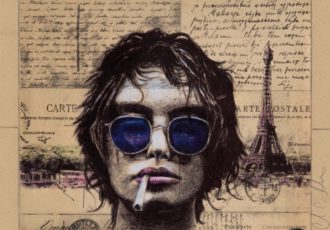 mixed media portrait of a man with glasses by Colin Silverman