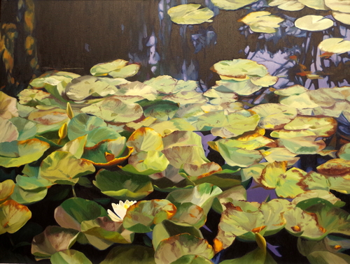 painting of a pond garden in the fall by Helen Vaughn