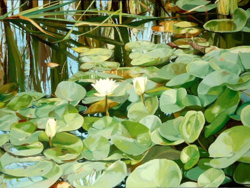 painting of a pond garden in summer by Helen Vaughn