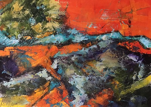 abstract landscape in oil and cold wax by Doris Vasek