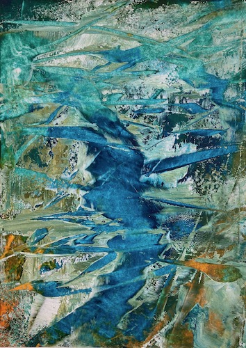 abstract landscape in oil and cold wax by Doris Vasek