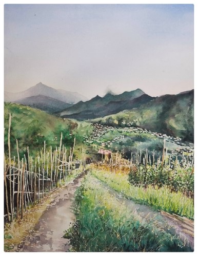 watercolor of Paramin by Karlene Francois