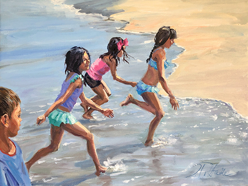 painting of girls running on the beach by Ilse Taylor Hable