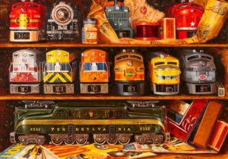 painting of Lionel Trains by Angela Trotta Thomas