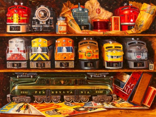 painting of Lionel Trains by Angela Trotta Thomas