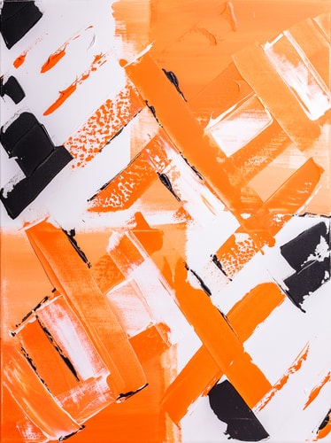 Abstracting painting in orange and black by Patrick Jansen