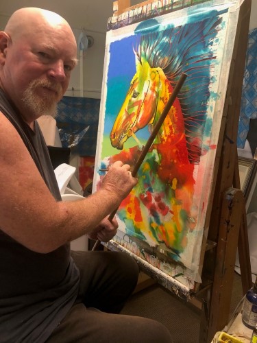 Artist Graeme Stevenson at work in his studio