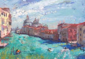 mixed media painting of the Canal Grande in Venice at daytime by Robie Benve